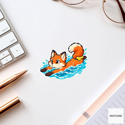 Fox Pull-Buoy Concentration Sticker, Pool Training Animal, Laptop Journal Planner Gift
