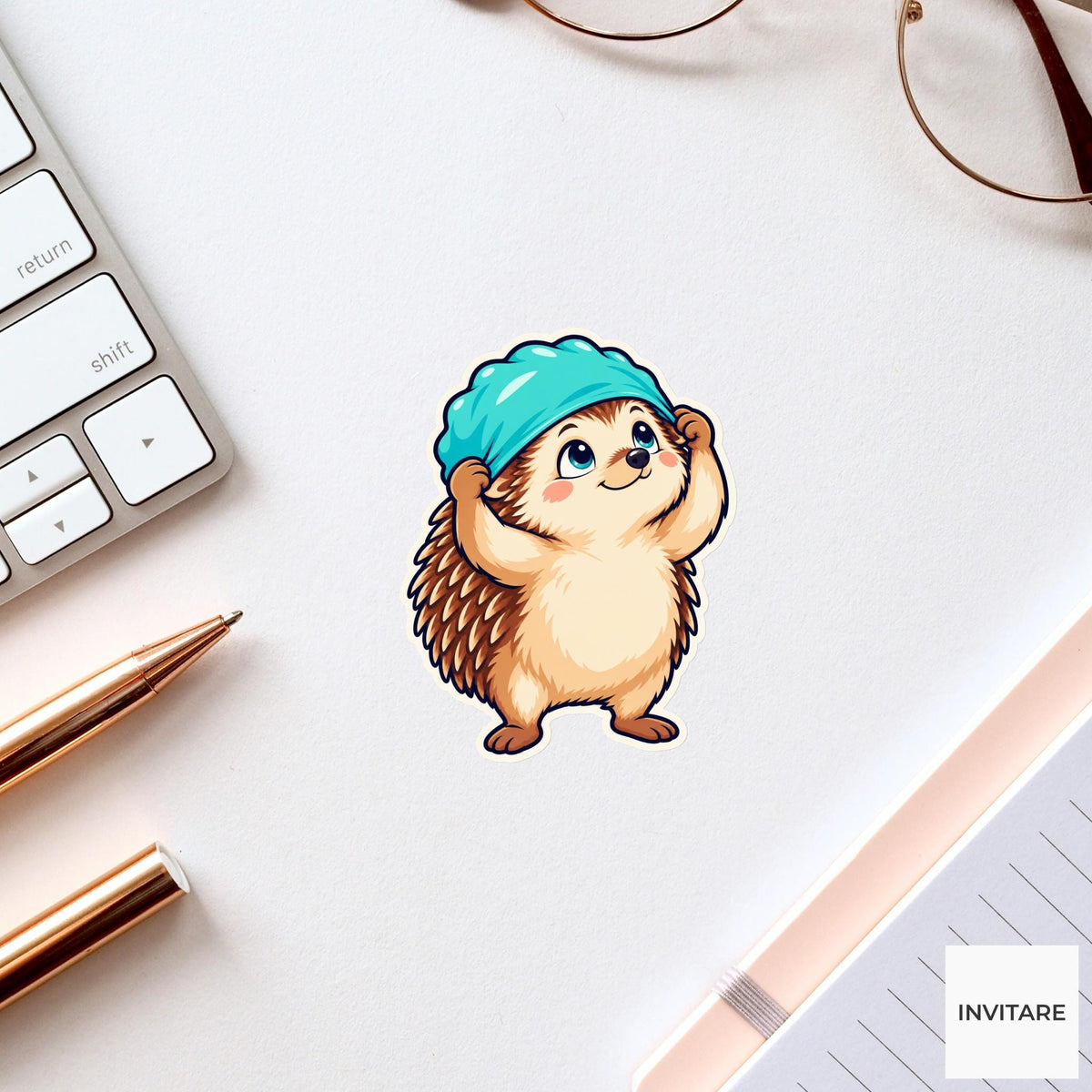 Hedgehog Cap Negotiation Sticker, Pool Training Animal, Laptop Journal Planner Gift