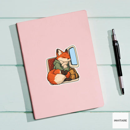 Fox Window-Nap Lean Sticker, Rail Commute Animal, Laptop Journal Planner Gift