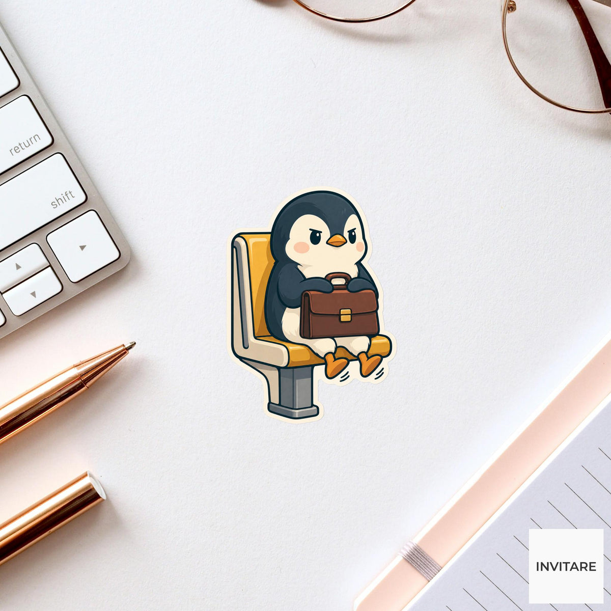 Penguin Briefcase Seat Sticker, Rail Commute Animal, Laptop Journal Planner Gift