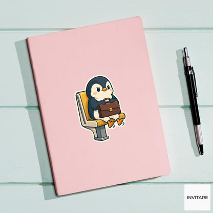 Penguin Briefcase Seat Sticker, Rail Commute Animal, Laptop Journal Planner Gift
