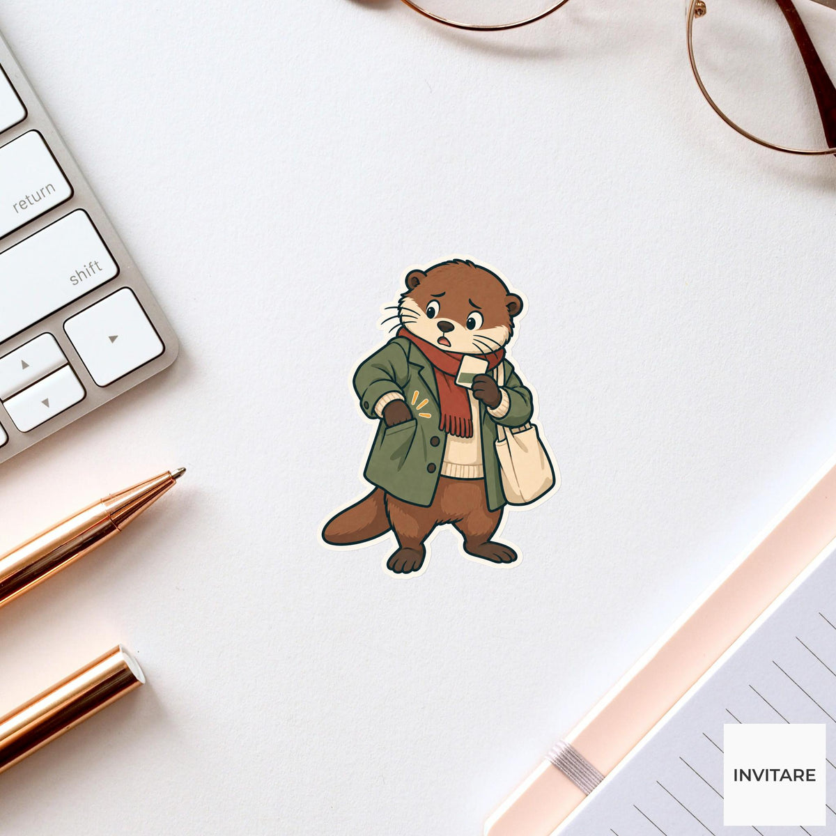 Otter Ticket-Pocket Search Sticker, Rail Commute Animal, Laptop Journal Planner Gift