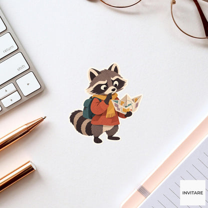 Raccoon Pocket-Map Origami Sticker, Museum Weekend Animal, Laptop Journal Planner Gift