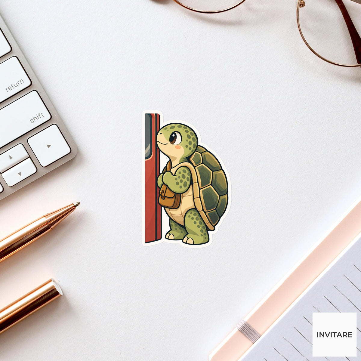 Turtle Doorway Patience Sticker, Rail Commute Animal, Laptop Journal Planner Gift