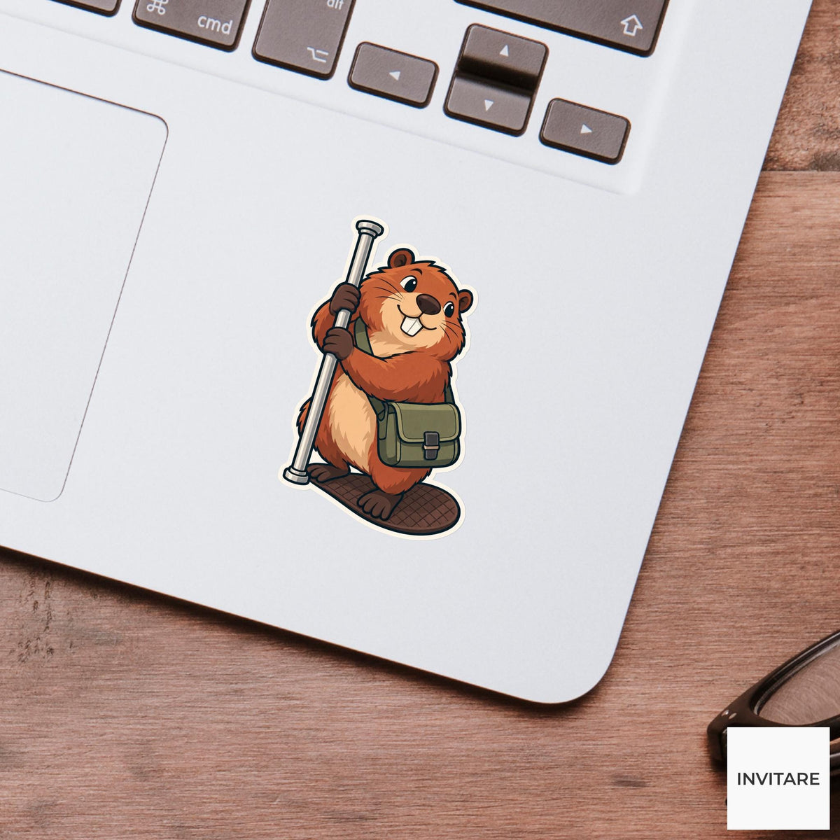 Beaver Pole-and-Tail Balance Sticker, Rail Commute Animal, Laptop Journal Planner Gift