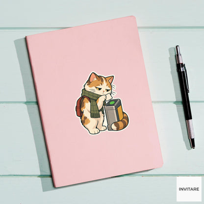 Cat Sleepy Card Tap Sticker, Rail Commute Animal, Laptop Journal Planner Gift