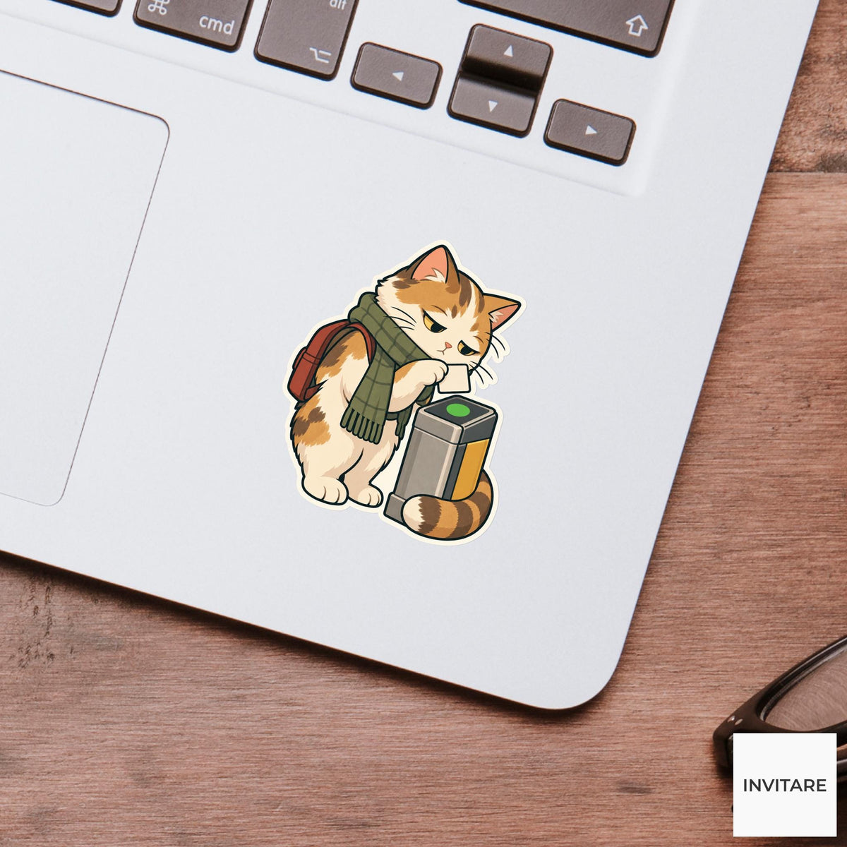 Cat Sleepy Card Tap Sticker, Rail Commute Animal, Laptop Journal Planner Gift