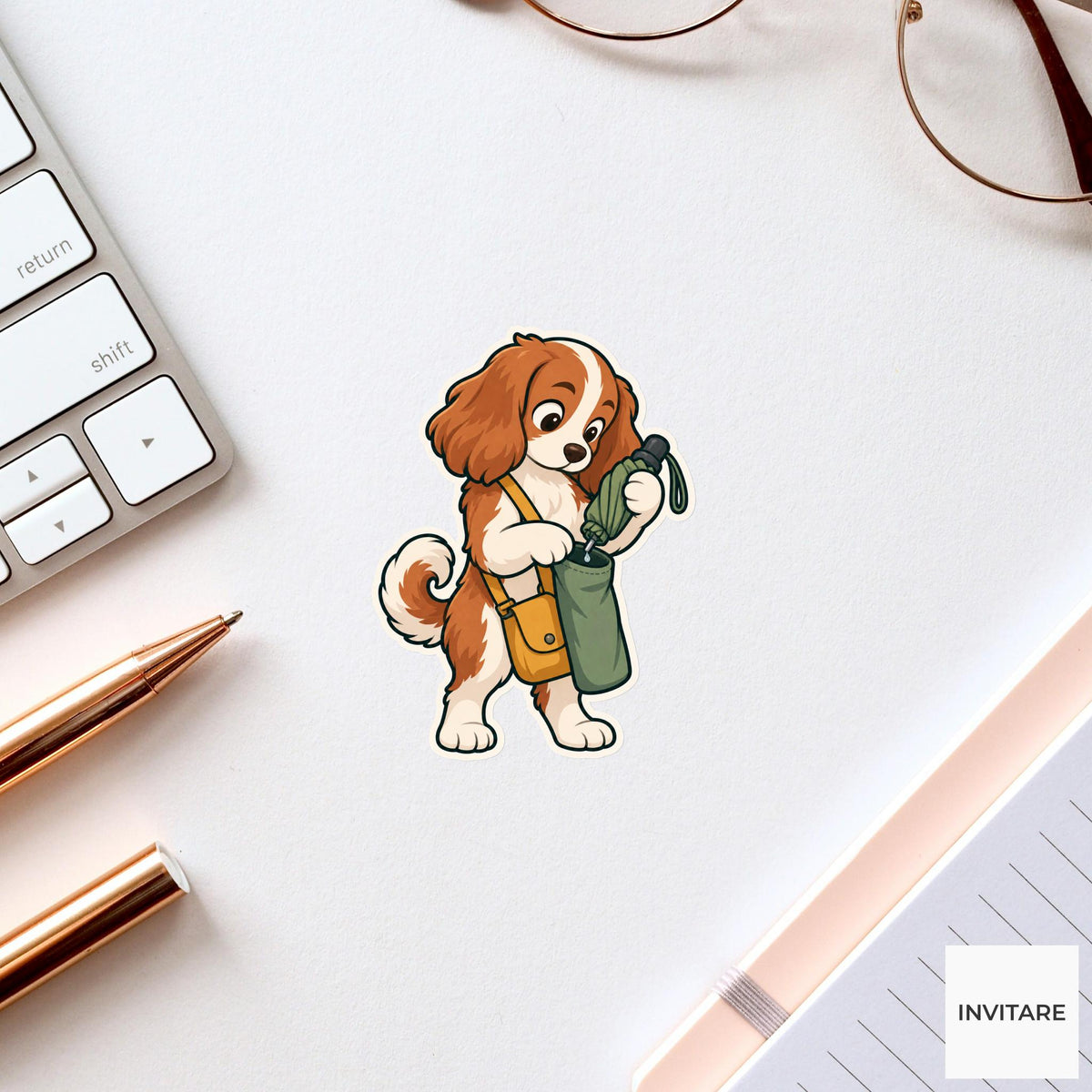 Dog Umbrella Drip Guard Sticker, Rail Commute Animal, Laptop Journal Planner Gift
