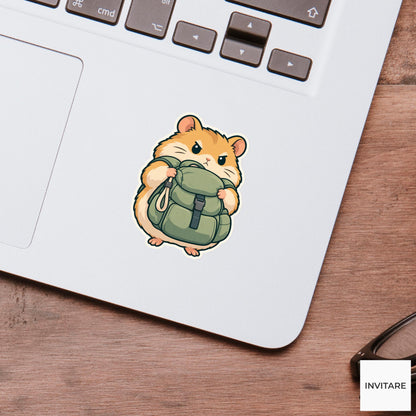 Hamster Backpack Frontload Sticker, Rail Commute Animal, Laptop Journal Planner Gift