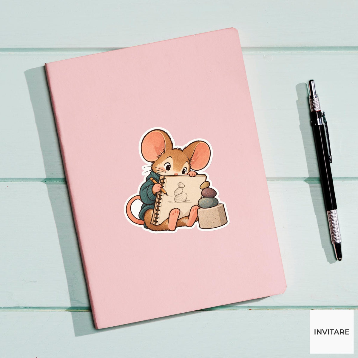 Mouse Tiny Master Sketch Sticker, Museum Weekend Animal, Laptop Journal Planner Gift