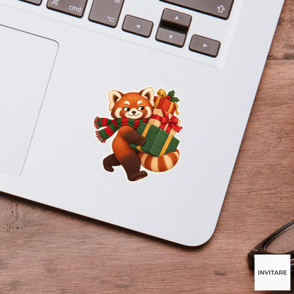 Red Panda Tail-Supported Stack Sticker, Christmas Gift Mail Animal, Laptop Journal Planner Gift
