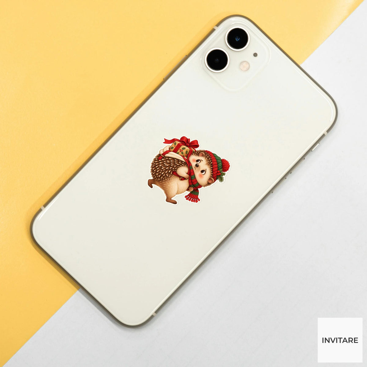 Hedgehog Bow Buffer Sticker, Christmas Gift Mail Animal, Laptop Journal Planner Gift