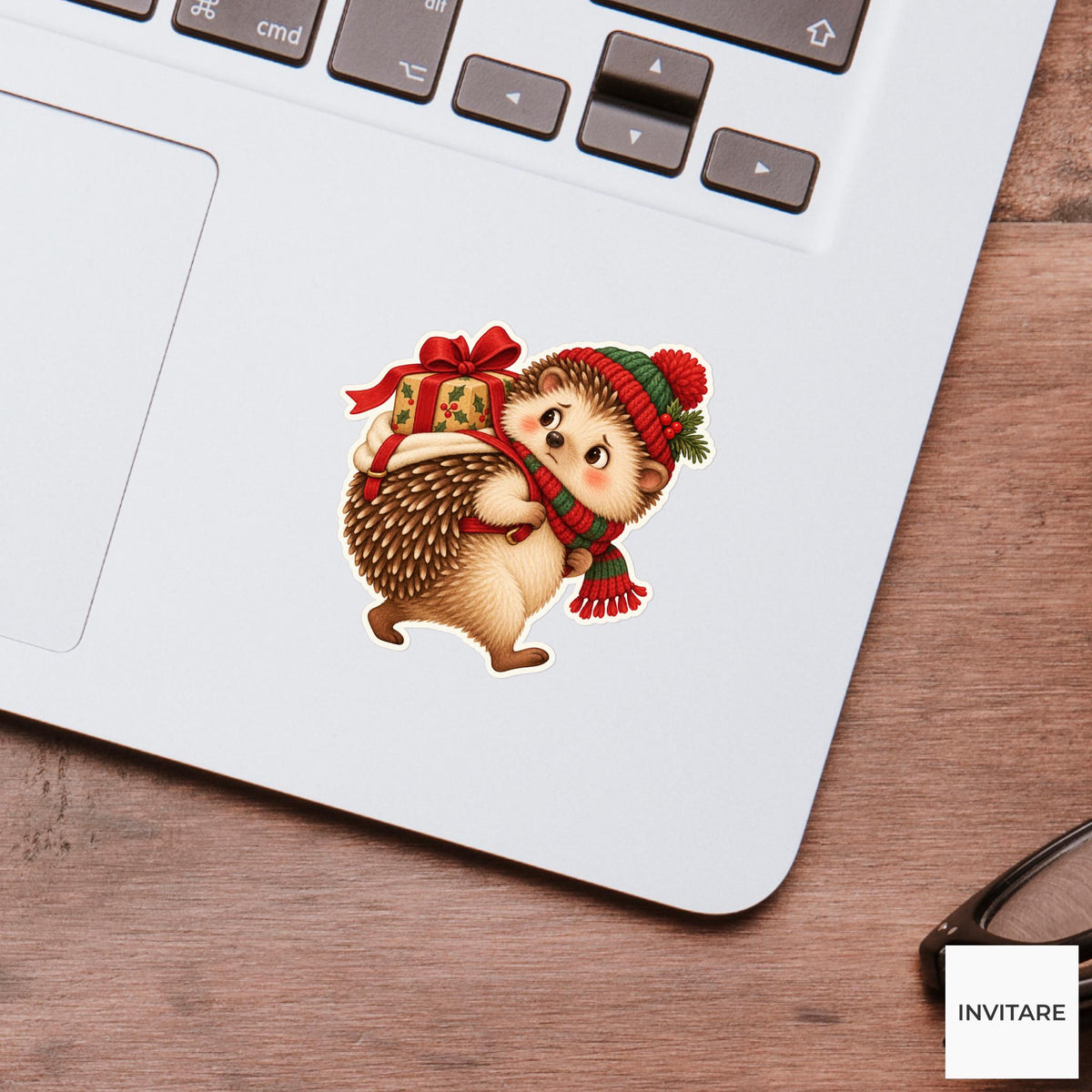 Hedgehog Bow Buffer Sticker, Christmas Gift Mail Animal, Laptop Journal Planner Gift