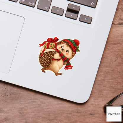 Hedgehog Bow Buffer Sticker, Christmas Gift Mail Animal, Laptop Journal Planner Gift