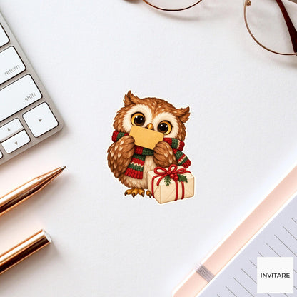 Owl Parcel-Tag Inspection Sticker, Christmas Gift Mail Animal, Laptop Journal Planner Gift