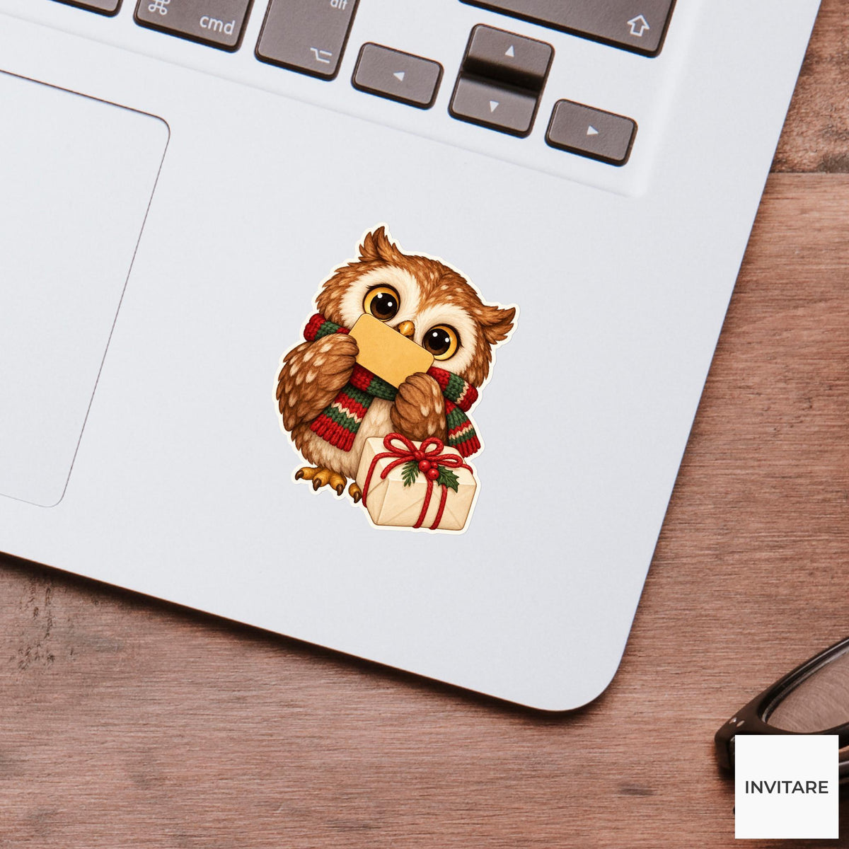 Owl Parcel-Tag Inspection Sticker, Christmas Gift Mail Animal, Laptop Journal Planner Gift