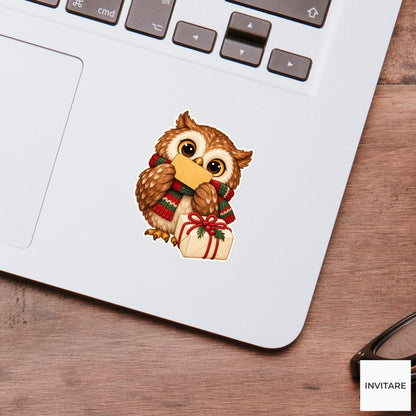 Owl Parcel-Tag Inspection Sticker, Christmas Gift Mail Animal, Laptop Journal Planner Gift