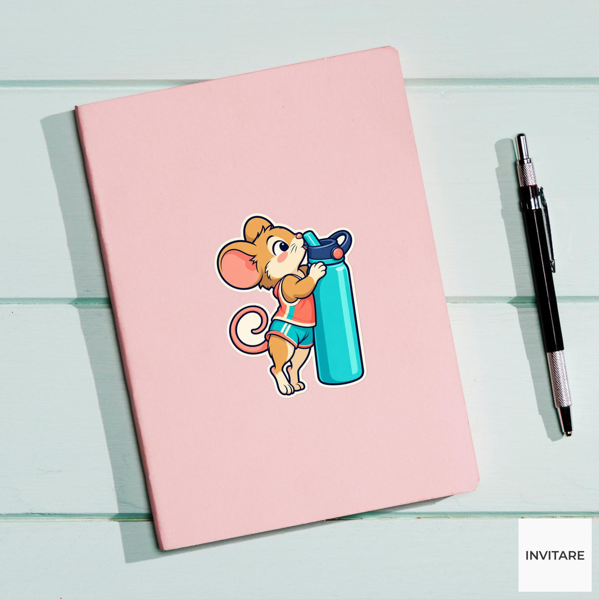 Mouse Giant Bottle Sticker, Cute Running Animal, Planner and Notebook Decor, Jogger Gift