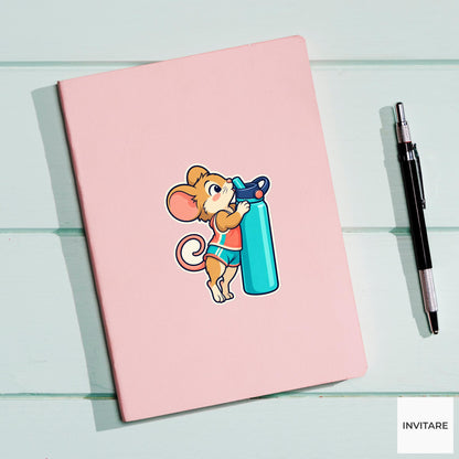 Mouse Giant Bottle Sticker, Cute Running Animal, Planner and Notebook Decor, Jogger Gift