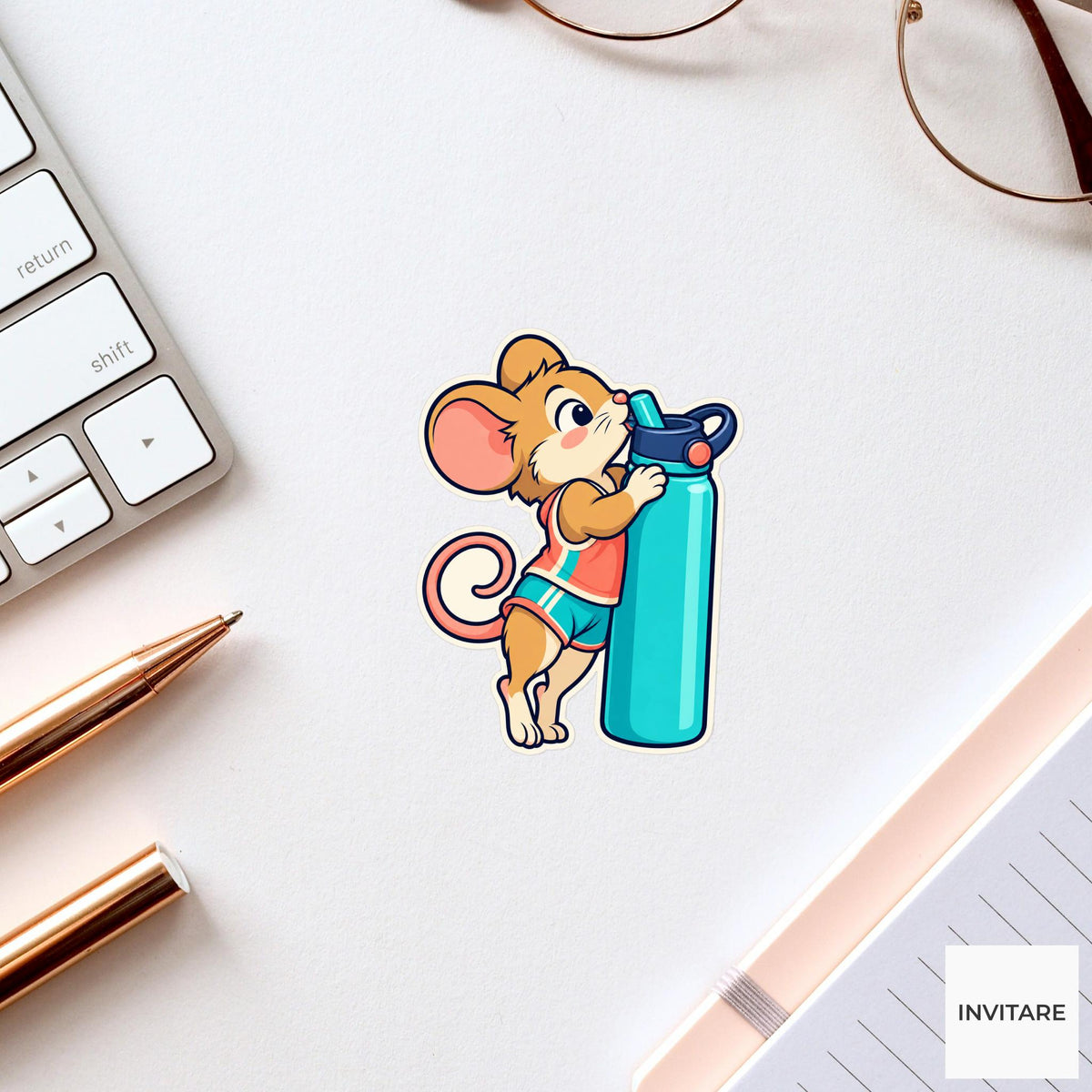 Mouse Giant Bottle Sticker, Cute Running Animal, Planner and Notebook Decor, Jogger Gift