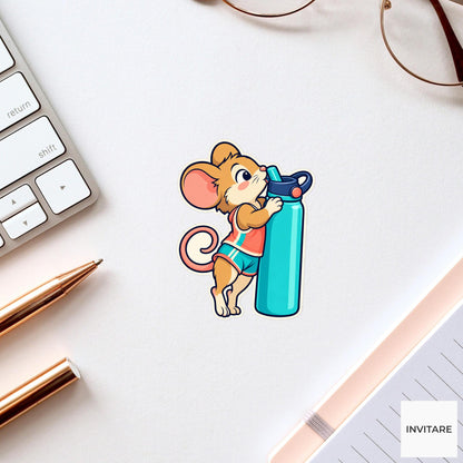 Mouse Giant Bottle Sticker, Cute Running Animal, Planner and Notebook Decor, Jogger Gift