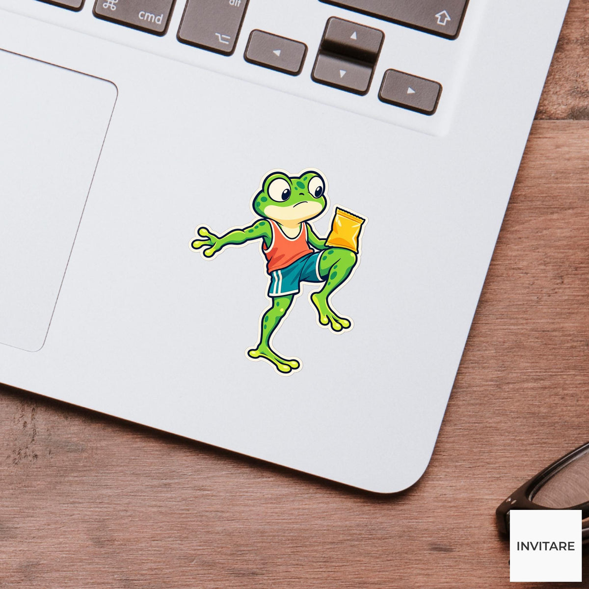 Frog Snack Stretch Sticker, Cute Running Animal, Phone Case and Scrapbook Art, Jogger Gift
