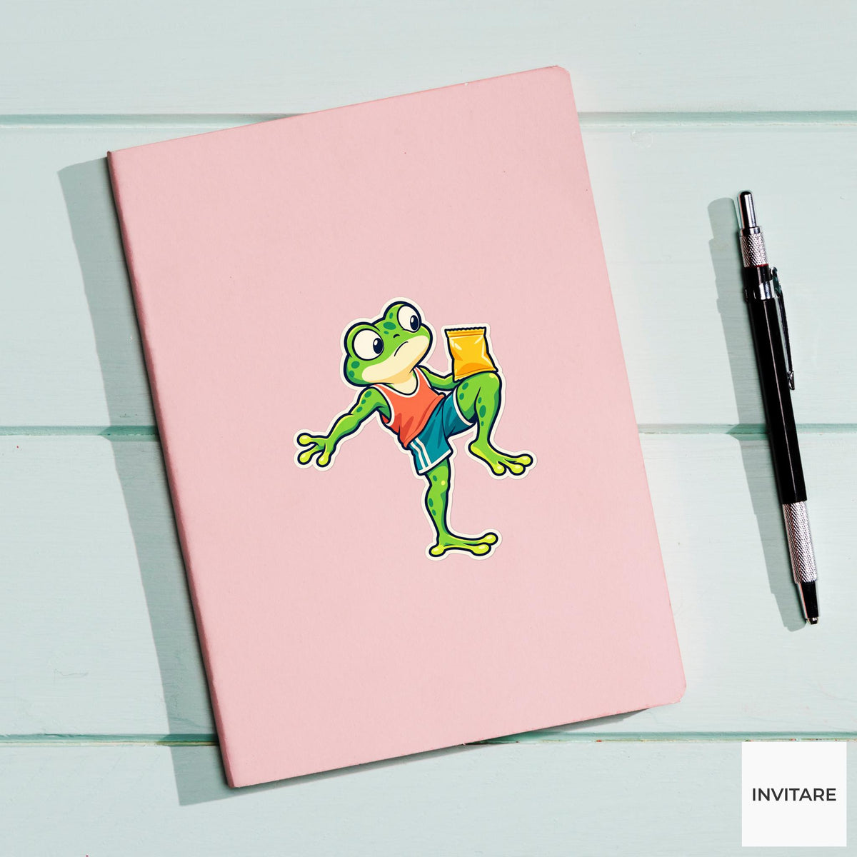 Frog Snack Stretch Sticker, Cute Running Animal, Phone Case and Scrapbook Art, Jogger Gift