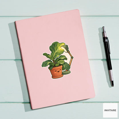 Fiddle Leaf Spotlight Sticker, Office Mood Plant, Notebook and Stationery Art, Coworker Gift