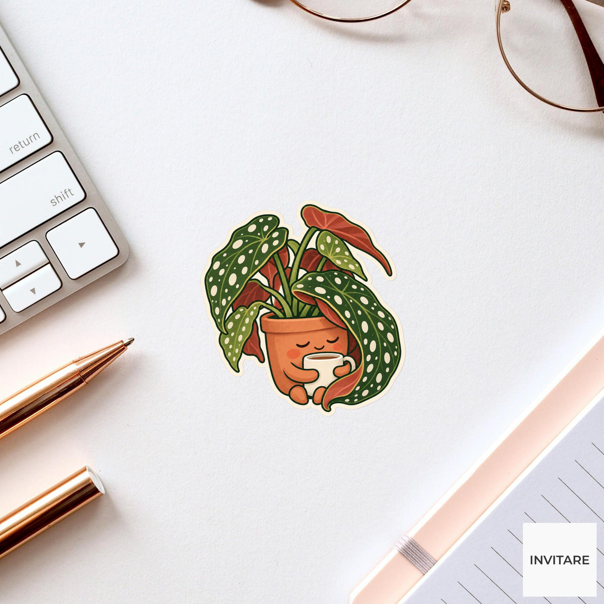 Begonia Coffee Pause Sticker, Office Mood Plant, Laptop and Journal Decor, Coworker Gift