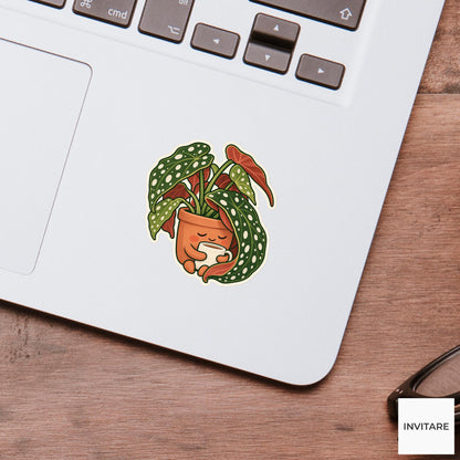 Begonia Coffee Pause Sticker, Office Mood Plant, Laptop and Journal Decor, Coworker Gift