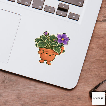 African Violet Small Win Sticker, Office Mood Plant, Phone Case and Scrapbook Art, Coworker Gift