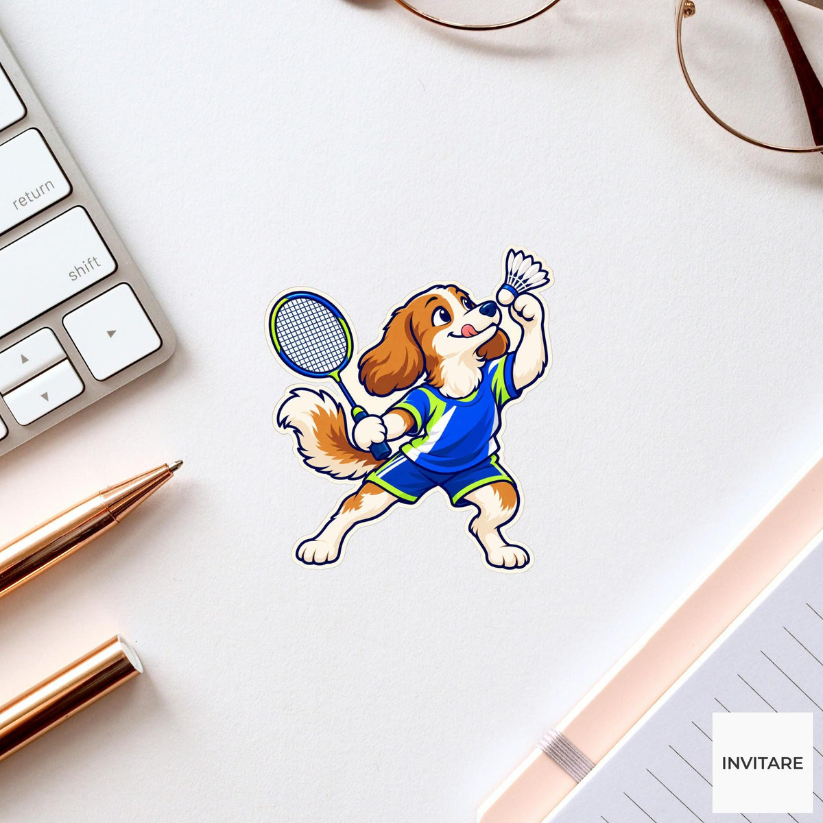 Dog Shuttle Temptation Sticker, Badminton Animal Art, Phone Case and Scrapbook Art, Club Friend Gift