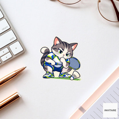 Cat Serious Line Judge Sticker, Badminton Animal Art, Training Log and Laptop Art, Club Friend Gift