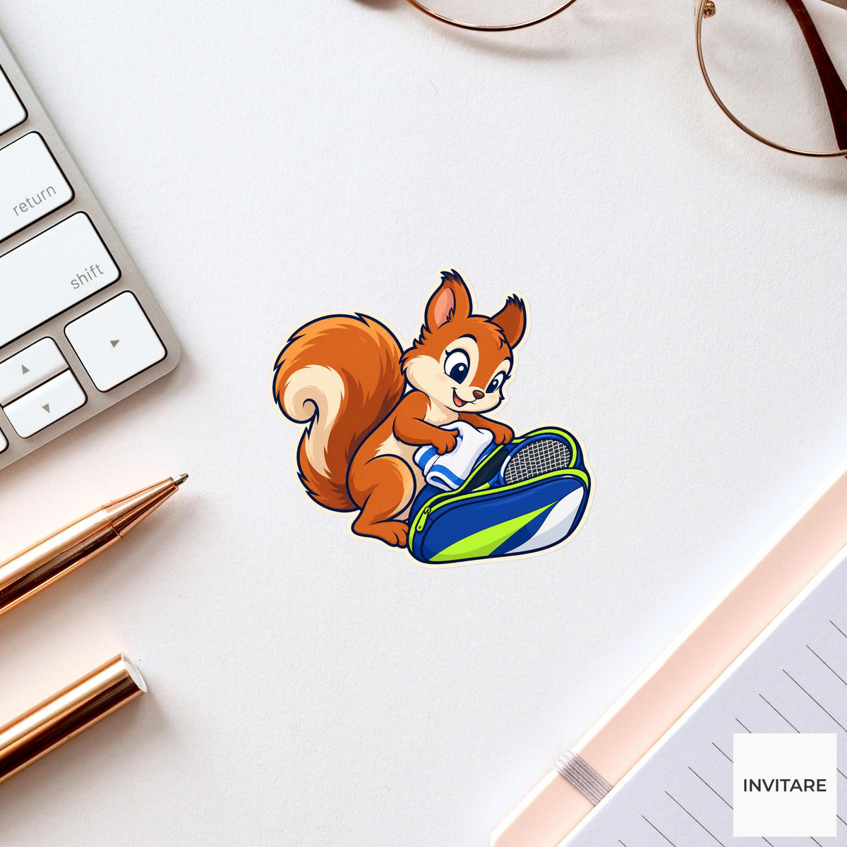 Squirrel Bag Tetris Sticker, Badminton Animal Art, Notebook and Stationery Art, Club Friend Gift