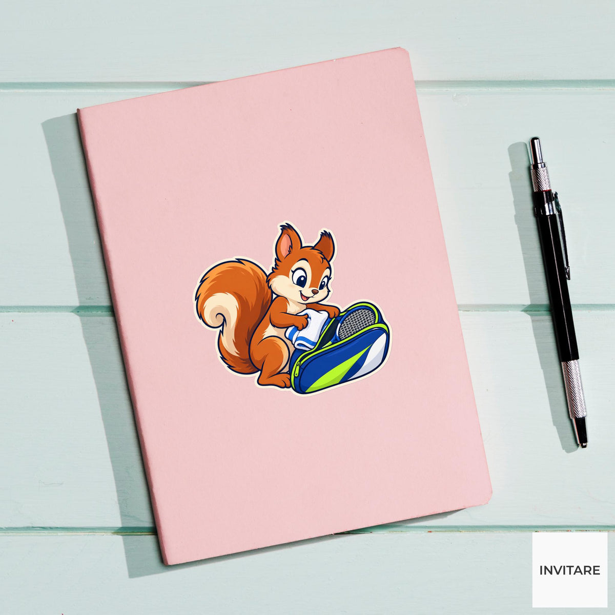 Squirrel Bag Tetris Sticker, Badminton Animal Art, Notebook and Stationery Art, Club Friend Gift