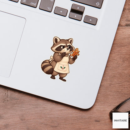 Raccoon Missing Bite Audit Sticker, Christmas Cookie Animal, Laptop and Journal Decor, Baking Gift