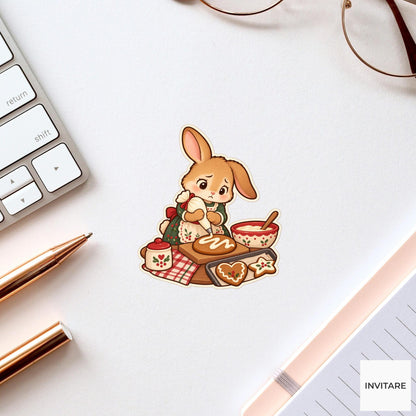 Rabbit Crooked Icing Sticker, Christmas Cookie Animal, Planner and Notebook Decor, Baking Gift