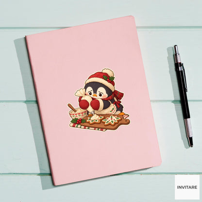 Penguin Icing Mittens Sticker, Christmas Cookie Animal, Planner and Notebook Decor, Baking Gift