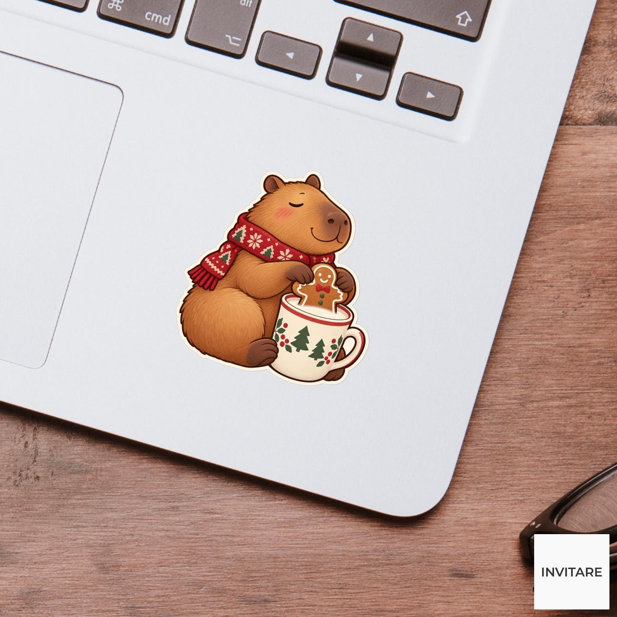 Capybara Milk Break Sticker, Christmas Cookie Animal, Phone Case and Scrapbook Art, Baking Gift