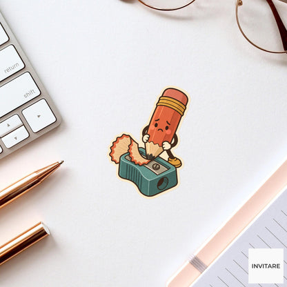 Pencil Haircut Panic Sticker, Retro Stationery Art, Journal and Pencil Case Decor, Paper Lover Gift