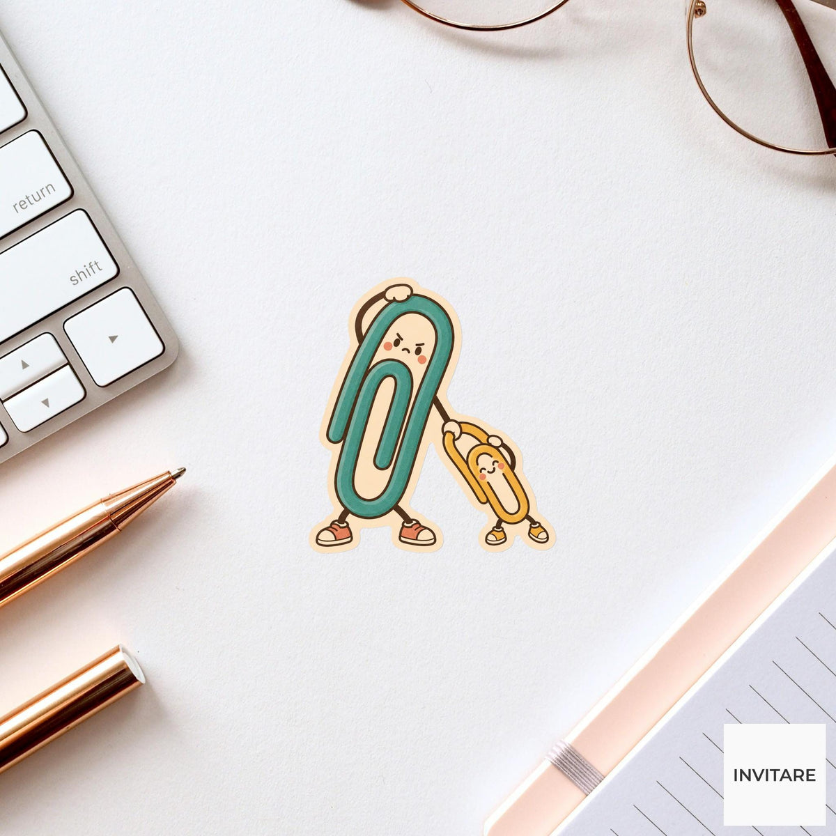 Paper Clip Stretch Club Sticker, Retro Stationery Art, Writing Desk and Scrapbook Art, Paper Lover Gift