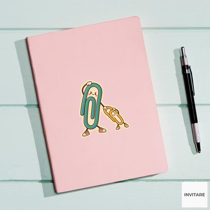 Paper Clip Stretch Club Sticker, Retro Stationery Art, Writing Desk and Scrapbook Art, Paper Lover Gift