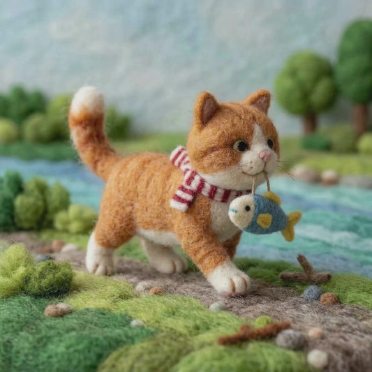 Adorable Needle Felted Cat Sticker | Unique Felt Art Decor | Gift for family
